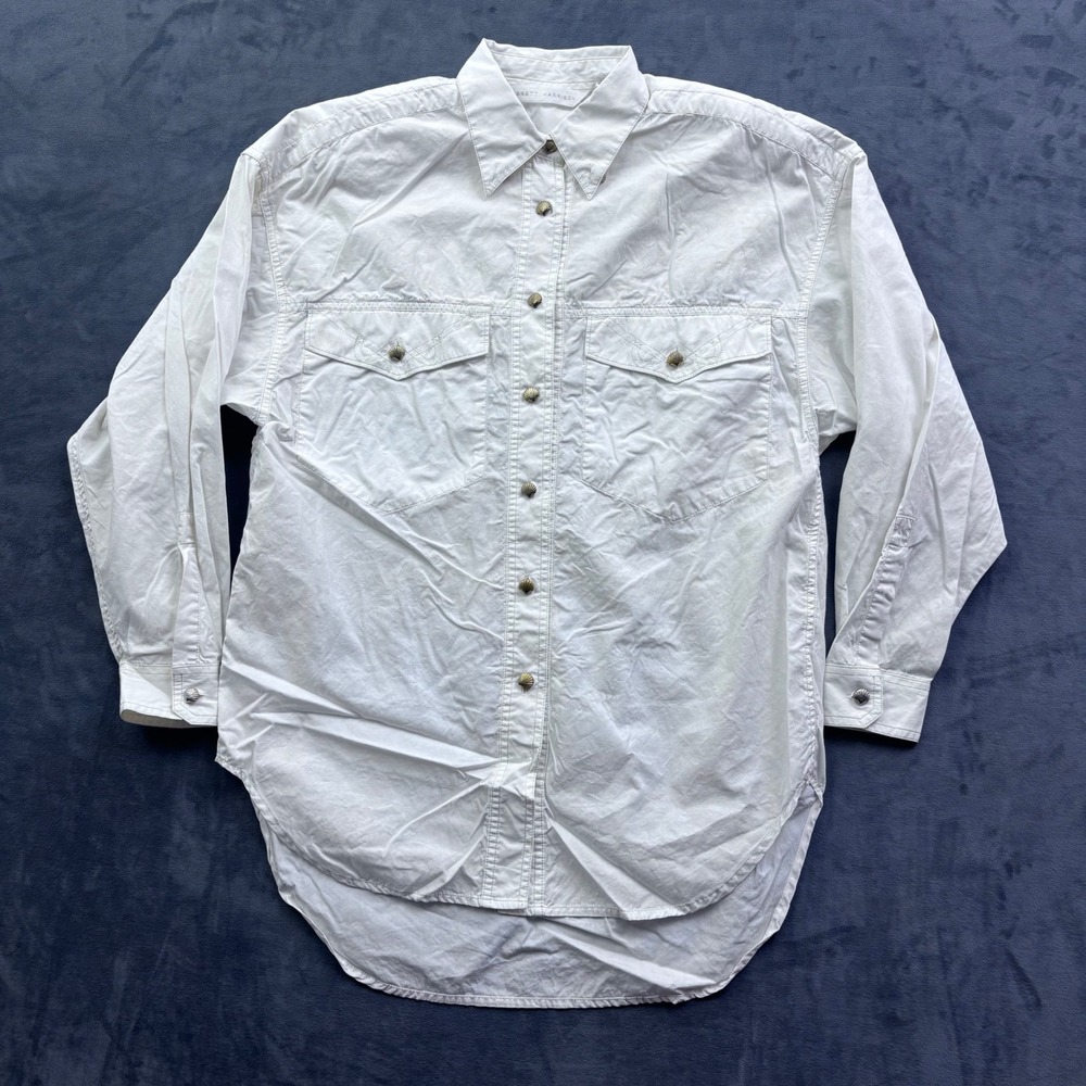 Brett Harrison Vintage Cotton Seashell Button Down Shirt Off White Size 10